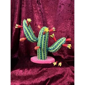 Vintage Wood Alebrije Flowering Saguaro Cactus Mexican Folk Art Ignacio Ojeda LG